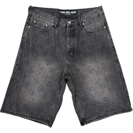 LostShdws Embossed Jean Shorts Black