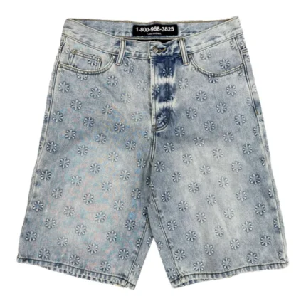 LostShdws Embossed Jean Shorts Blue